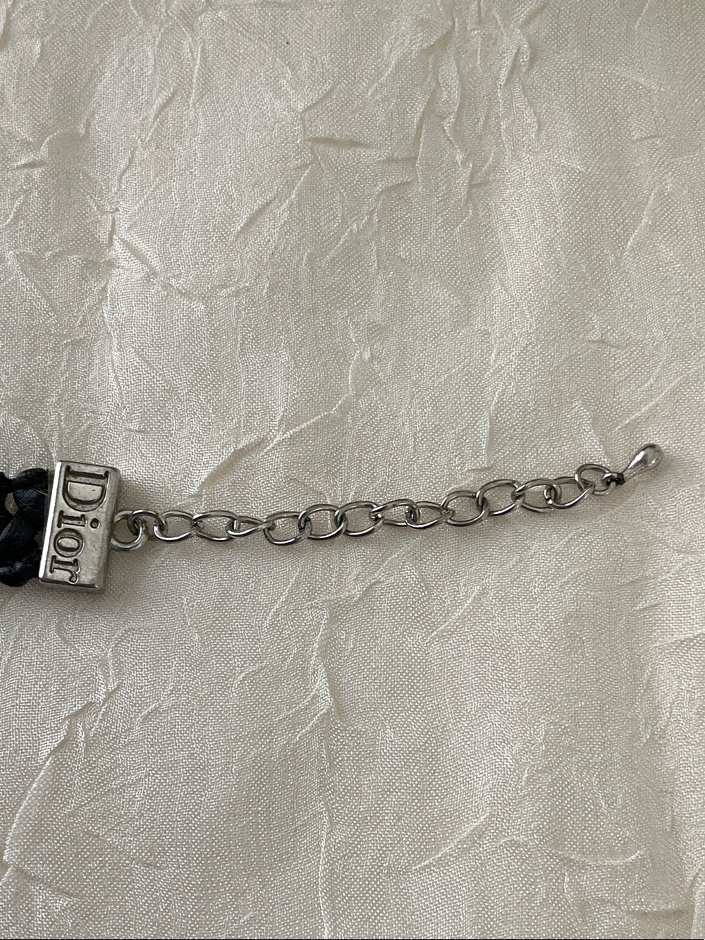 Dior Black Braided Leather Bracelet with Silver Logo Plate - Picture 6 of 7